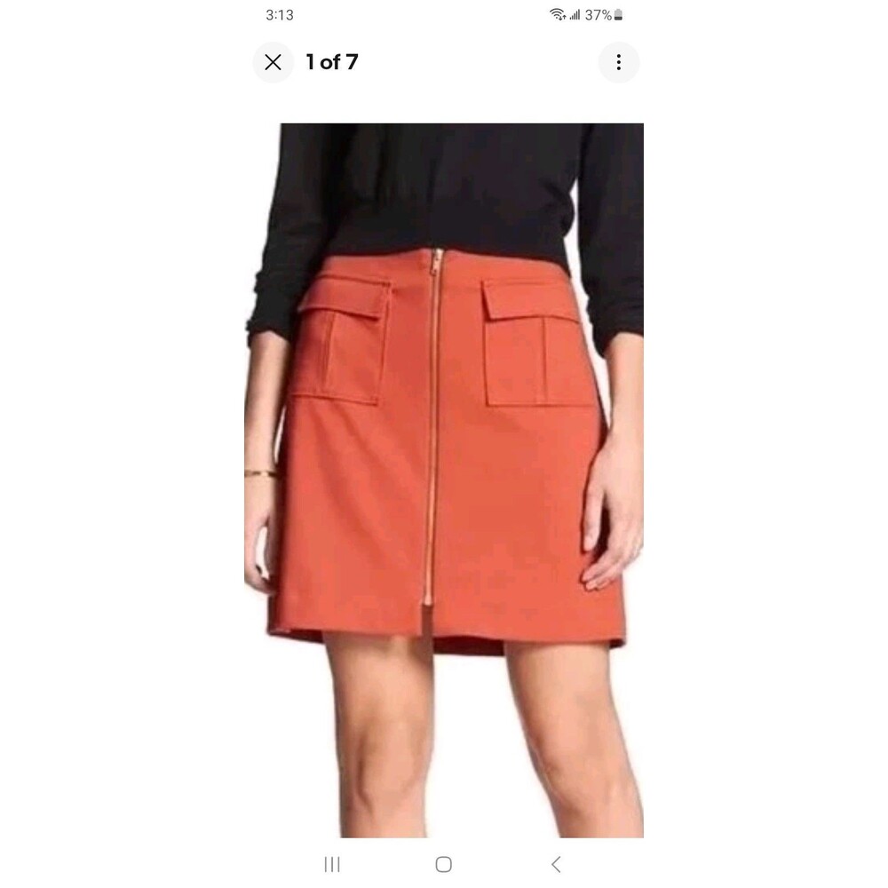 Banana Republic terracotta knit mini skirt 10 zipfront patch pockets retro